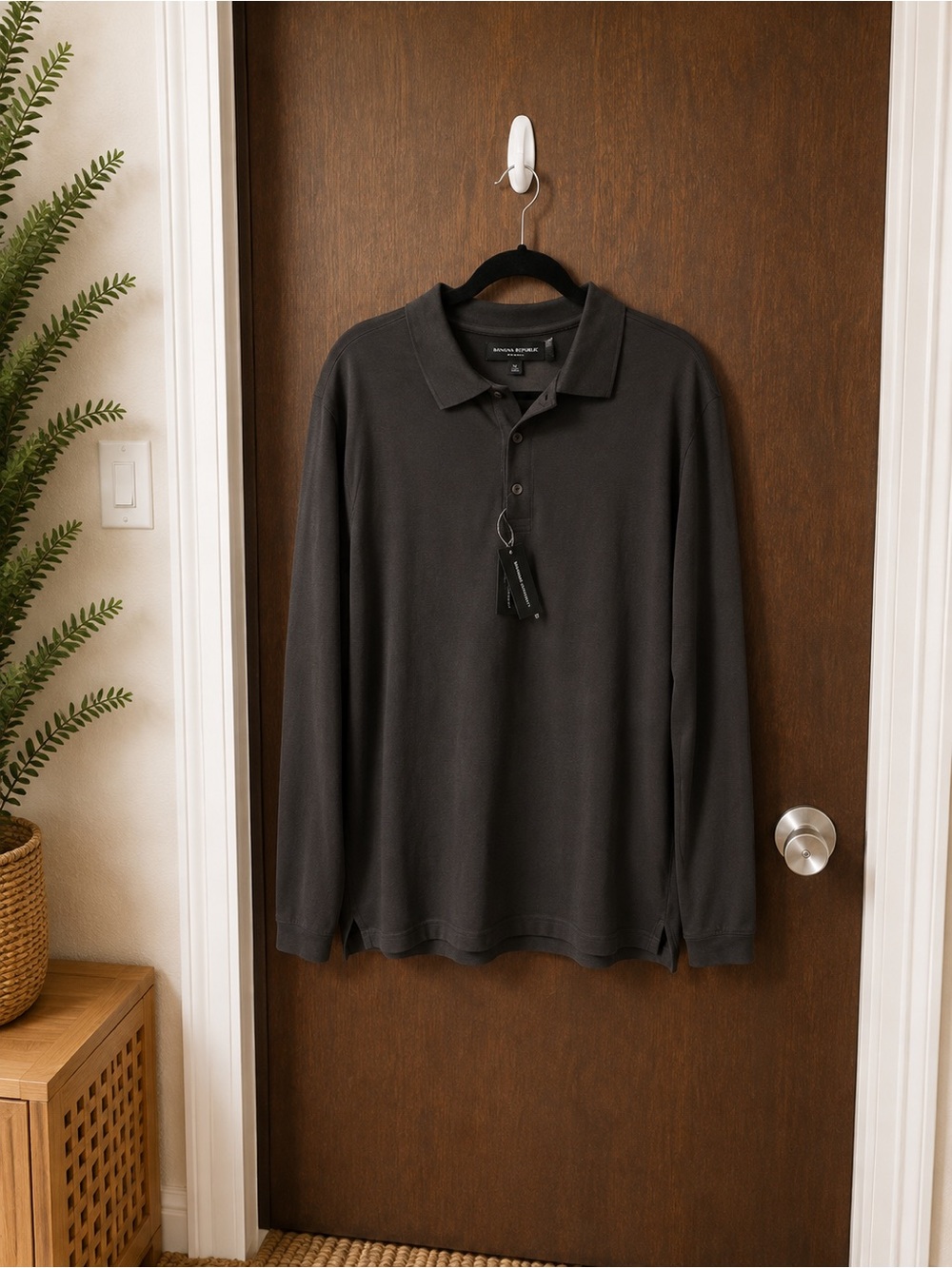 NWT UltraClub Whisper Piqué Black Long Sleeve Polo Shirt Relaxed Fit L